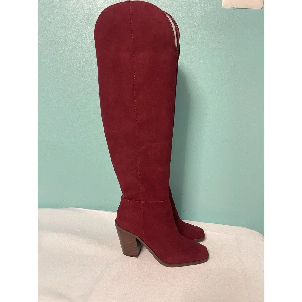 Jessica Simpson Ravyn Women's Over-The-Knee Zipper Boots Burgundy Size 5‎